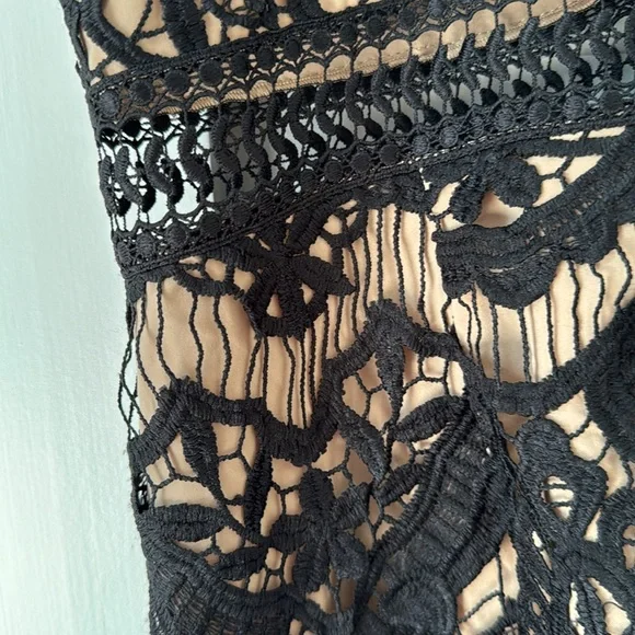 Saylor Fringe Embroidery Black Lace Dress Size M - Picture 8 of 11